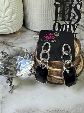 paparazzi Black and Silver Faceted Drop Earrings